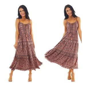 Angie Midi Dress in Pink and Brown